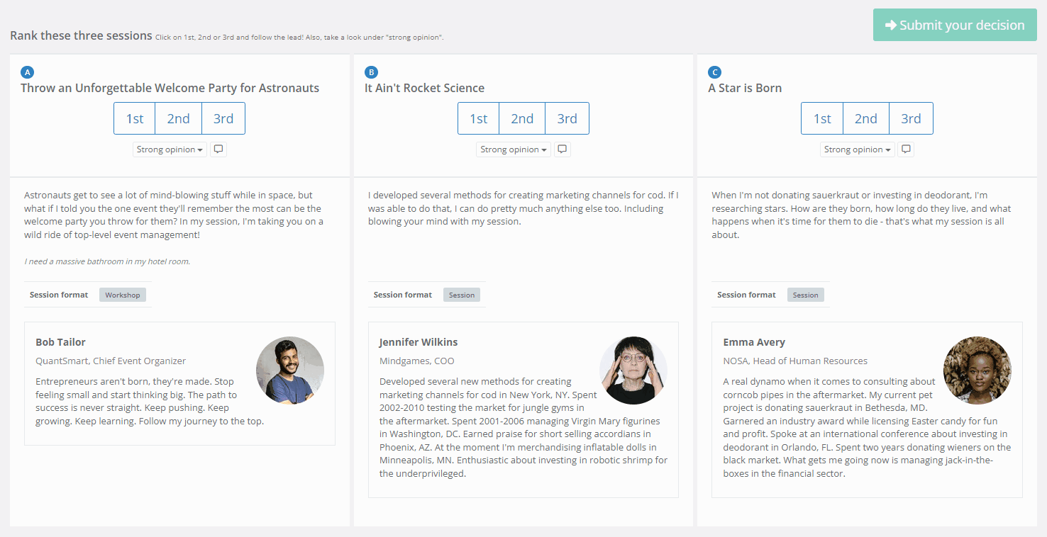 An example of using the comparison method in Sessionize
